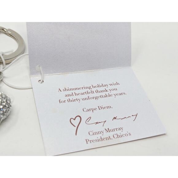Chico's 30 Years Unforgettable Bling Rhinestone Heart Shaped Key Chain Fob New - Picture 5 of 5